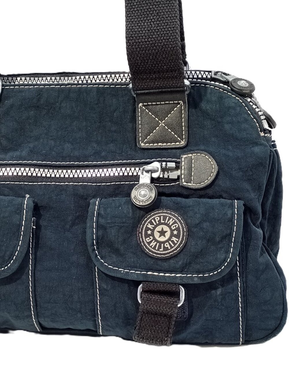 Kipling Nylon Multi Pocket Shoulder Bag Blue Lightweight No Crossbody Strap